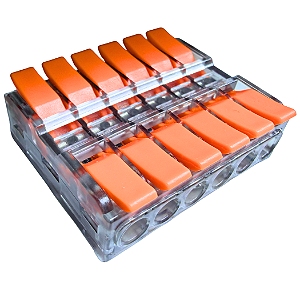 Conector Pressão Laranja 6x6 Vias Emenda Engate Rapido Alavanca Cod:2316 Tamanho 34,5x29x9,2mm