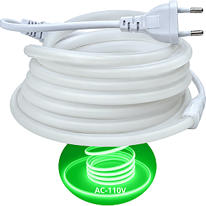 Mangueira LED COB NEON Leitosa AC 110V Verde Puro 18W 10mm IP67 Corte 50cm Direto Na Energia 127V - OBS: PLUG NÃO INCLUSO