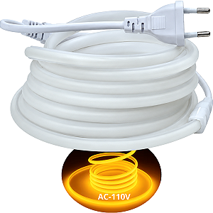 Mangueira LED COB NEON Leitosa AC 110V Amarelo ÂMBAR 18W 10mm IP67 Corte 50cm Direto Na Energia 127V - OBS: PLUG NÃO INCLUSO