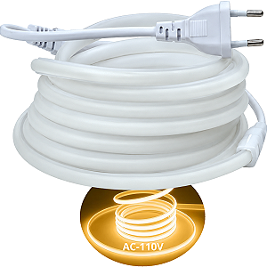 Mangueira LED COB NEON Leitosa AC 110V Branco Quente 3000k 18W 10mm IP67 Corte 50cm Direto Na Energia 127V - OBS: PLUG NÃO INCLUSO