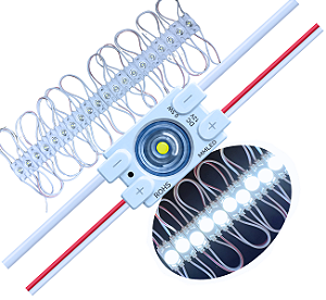 Módulo LED 7030 0,5W 1-LED COREANO IP68 Branco Frio 6500K 12V Com Lente 180º Premium Injetado P/ Letras Caixas Caixas - 03 ANOS DE GARANTIA