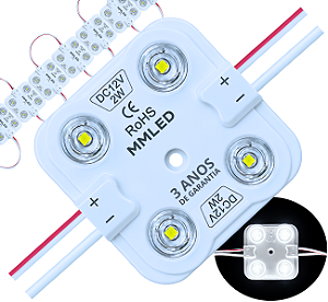 Módulo LED 7030 2W 4-LEDs COREANO IP68 Branco FRIO 6500k Premium 12V Com Lente 180º Injetado P/ Letras Caixas Caixas - 03 ANOS DE GARANTIA