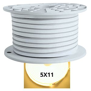 Mangueira 5X11 Neon LED 12V 50MTS 5X11mm Branco Quente 3000k 10w/mt Flexível 12volts