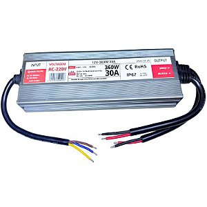 Fonte Blindada VM 220V 360W 12V 30A ( AC-220V ) IP67 Prova Dagua 227V Voltagem única P/ LEDs Cftv