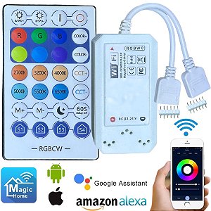 Controlador RGBW+WW WIFI 6T MUSICAL 01 Plug C/ MIC. APP MAGIC HOME Inteligente Google Alexa P/ LEDS Analógico 144W 12V-24V