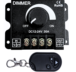 Dimmer Rotativo 360W 30A (( COM CONTROLE RF 433MHZ )) 12v/24v Comando Analógico P/ Fita LEDs de Cor única