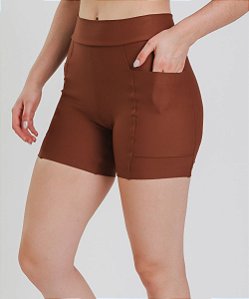 Shorts Feminino Conecta Outside com Bolsos- Café