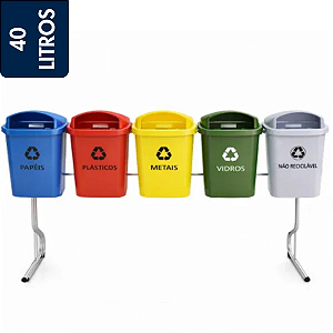 Conjunto de Lixeiras Basculantes para Kit de Coleta Seletiva JSN 5 Cestos 40 Litros