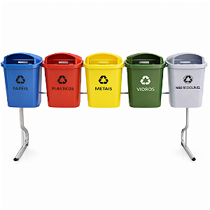 Conjunto de Lixeiras Basculantes para Kit de Coleta Seletiva JSN 5 Cestos 40 Litros