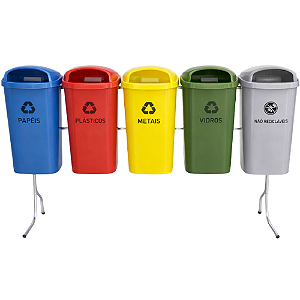 Conjunto de Lixeiras para Kit de Coleta Seletiva JSN 5 Cestos 50 Litros