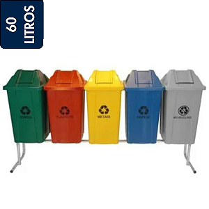 Conjunto de Lixeiras Basculantes para Kit de Coleta Seletiva JSN 5 Cestos 60 Litros Vai-Vem