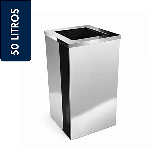 Lixeira Quadrada Inox 50 Litros C/Aro