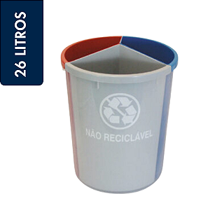 Lixeira Mix Jsn 26 Litros Plástica com 3 Divisões Plásticos, Papéis e Metais Para Coleta Seletiva Ref: MIX3.