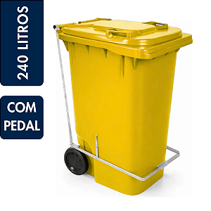Coletor Contêiner Jsn com Roda e Pedal Frontal 240 Litros Amarelo Ref: C120PAM