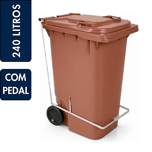 Coletor Contêiner Jsn com Roda e Pedal Frontal 240 Litros Marrom Ref: C240PM
