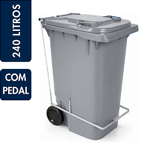 Coletor Contêiner Jsn com Roda e Pedal Frontal 240 Litros Cinza Ref: C240PC