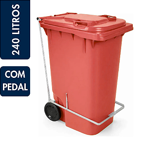 Coletor Contêiner Jsn com Roda e Pedal Frontal 240 Litros Vermelho Ref: C240PV