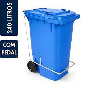 Coletor Contêiner Jsn com Roda e Pedal Frontal 240 Litros Azul Ref: C240PA