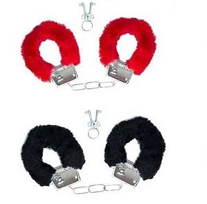 Algema de Metal com Pelúcia Preta e Vermelha