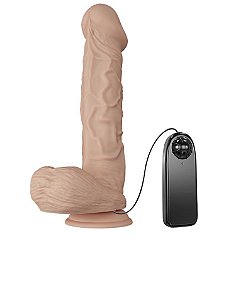 Prótese Realista com Ventosa Vibro Externo e Escroto 21,8x4,6 cm