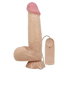 Prótese Realista com Ventosa Vibro Externo e Escroto 21,8 x 4,6 cm