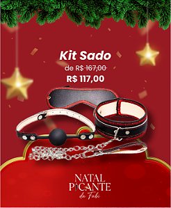 Kit Sado Venda, Coleira e Mordaça cor Bege com Preto