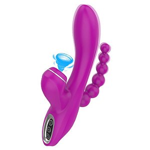 Vibrador com Tripla Estimulação e Sugador de Clitóris cor Lilás