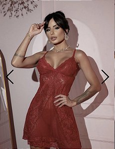 Camisola em Tule e Renda cor Vermelha