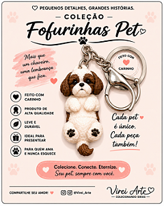 Chaveiro Fofurinhas Pet Shih Tzu Caramelo e Branco