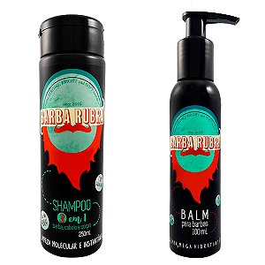 Kit Shampoo 3 em 1 e Balm para barbas Barba Rubra