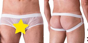 Cueca Jockstrap Sensual Tule Branco Sexy Fantasy