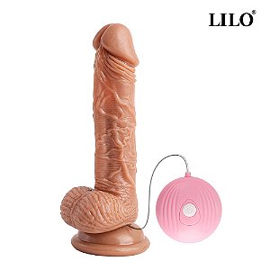 Pênis realistico com 10 modos de vibração, com escroto e ventosa 18x3,8 - LILO