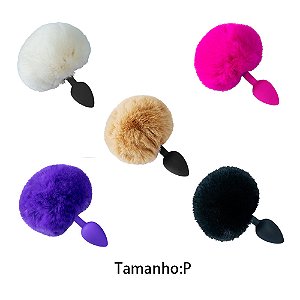 Plug Anal em silicone com Pompom Colorido - Tamanho P - VIPMIX