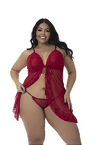 Camisola Aberta Plus Size em Tule e Renda Selma