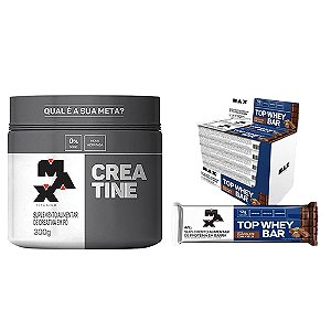 Creatine - Creatina 300g + Top Whey Bar Proteínas  Caixa com 12 Unidades (Cada 41g) - Max Titanium