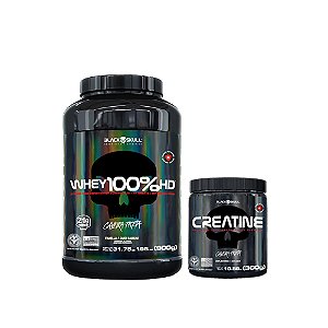 WHEY 100% HD BLACK SKULL - 900G (WPC, WPI E WPH) + CREATINA 300G BLACK SKULL