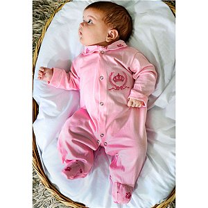 Macacão Bordado Coroa Rosa Menina