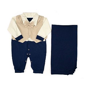 Saída Maternidade Samuel Azul Marinho Menino 3 Peças