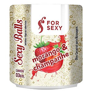 SEXY BALLS BEIJÁVEIS MORANGO C/ CHAMPANHE COM 3 UNIDADES FOR SEXY