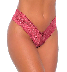 Calcinha em Renda Desenhada Fio com Cós Mais Alto e Laço em Cetim Yully