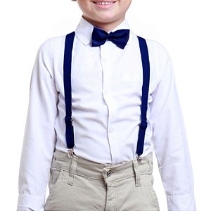 Kit Suspensório e Gravata Borboleta Infantil Azul Marinho