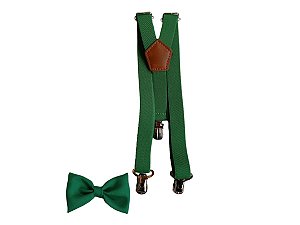 Kit Suspensório Infantil e Gravata Borboleta Verde Bandeira