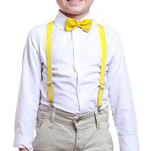Kit Suspensório Infantil e Gravata Borboleta Amarelo