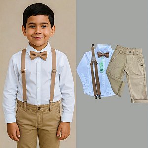 Conjunto Infantil Menino Social Batizado Casamento Cáqui 1 Ao 10