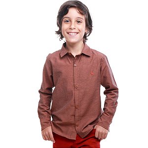 Camisa Social Infantil Manga Longa marrom flamê Tamanho 1 Ao 8