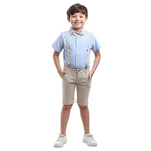 Conjunto Infantil Social Masculino azul claro bege Batizado