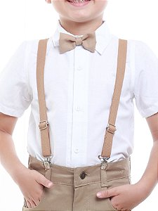 Kit Suspensório e Gravata Borboleta Infantil Caqui