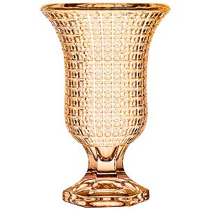 Vaso Decoracao Cristal C Pé Flores Aparador Mesa Casa Ambar