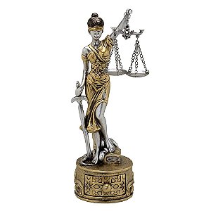 Dama da Justiça Dourada e Prateada em Resina A27cm x L10cm x C9cm
