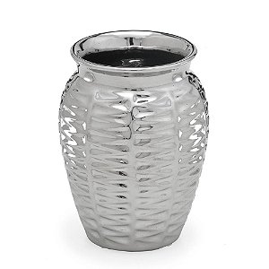 Vaso Decorativo Prateado Moderno Luxo Mesa Casa Aparador